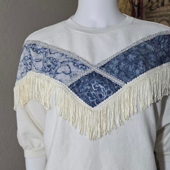 Vintage Western Style Lace and Fringe Batwing Sweater by Weathered Blues - Picture 3 of 6